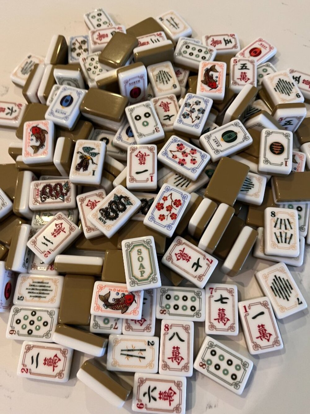 Designer Inspired American Mahjong Set - Tiles, Mat, Dice with Koi Cranes - Picture 3 of 17